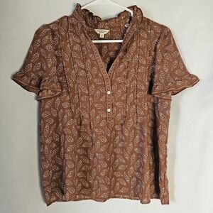 MAX STUDIO LONDON Brown Floral Print Ruffle Sleeve‎ Mock Neck Blouse Women's S